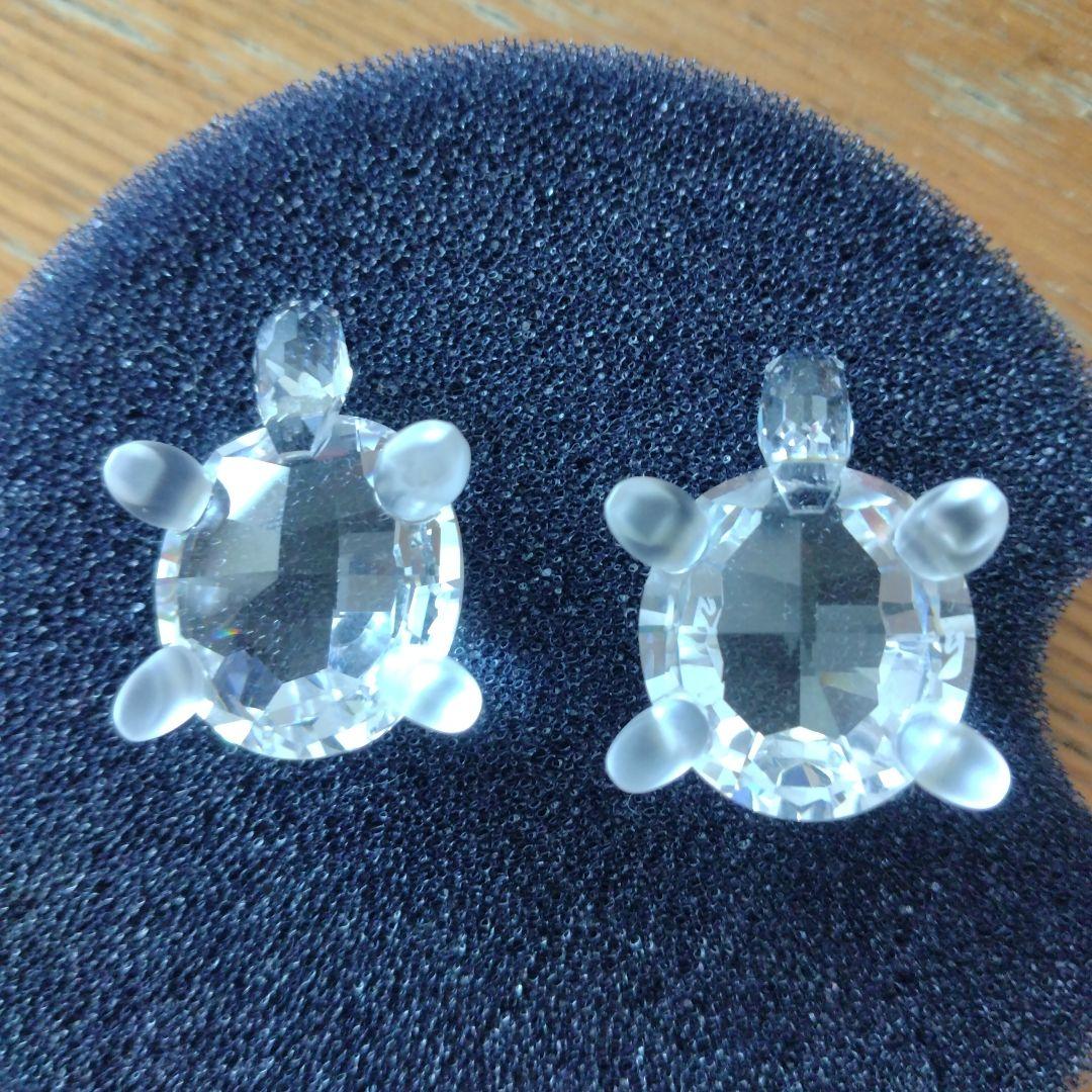 【SWAROVSKI】子亀の置物　２個セット（説明書、お買上証明書、台座の鏡付）