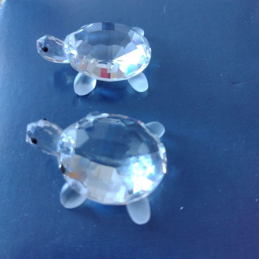 【SWAROVSKI】子亀の置物　２個セット（説明書、お買上証明書、台座の鏡付）