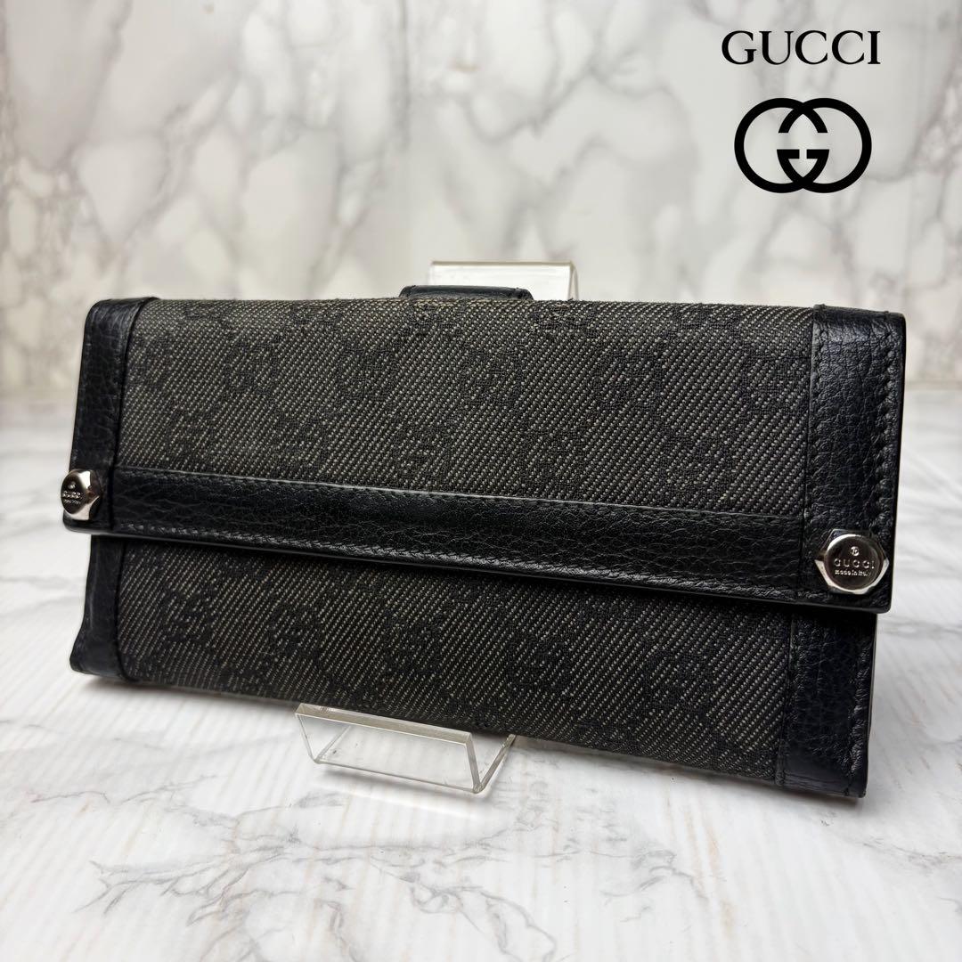 05 GUCCI 長財布 GGキャンバス 二つ折り財布 黒 u6