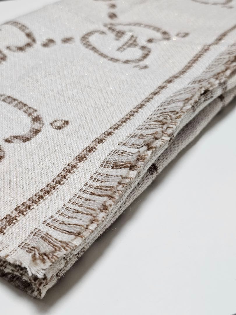 【正規・未使用品】GUCCI GGウールジャカードスカーフ アイボリー・ベージュ