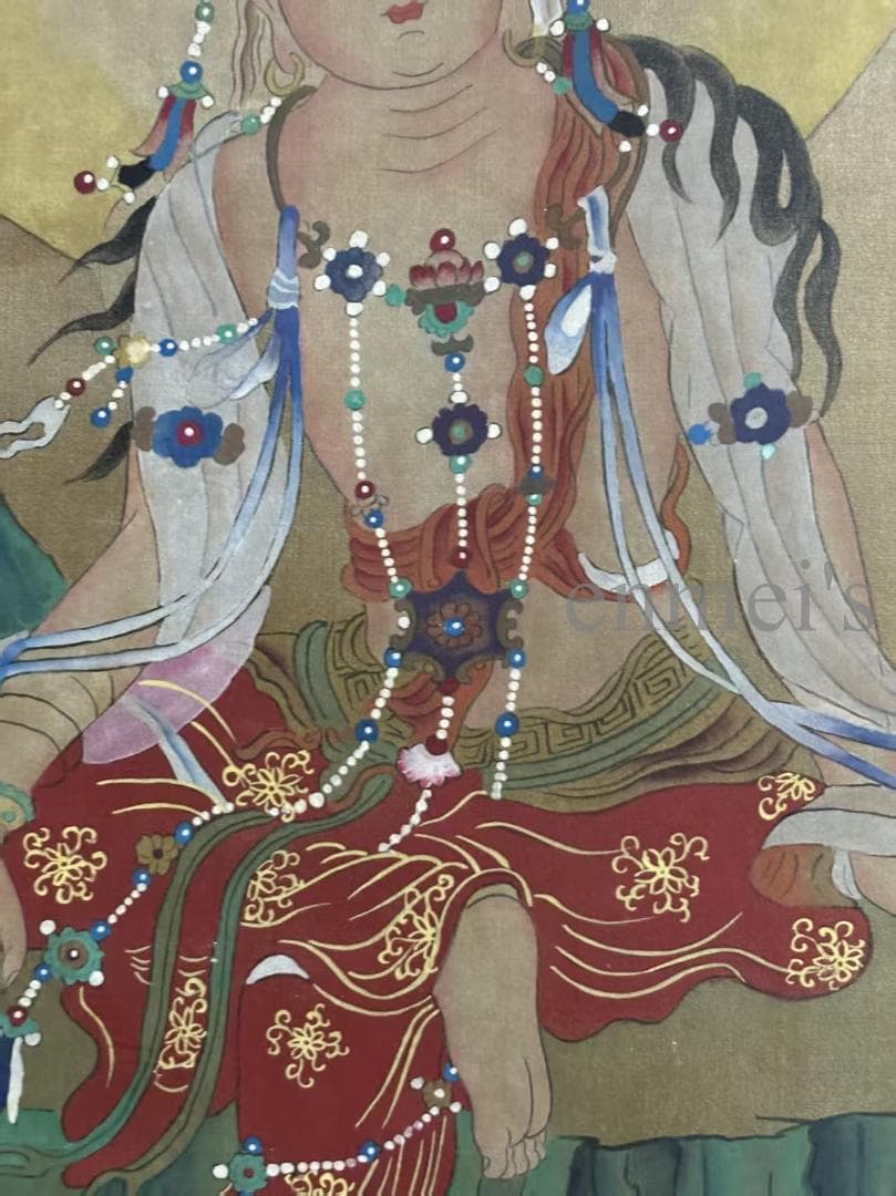 中国古美術 近代 絹本 手描き 丁観鵬 観音菩薩 掛軸 水墨画 下観鶴画 古玩