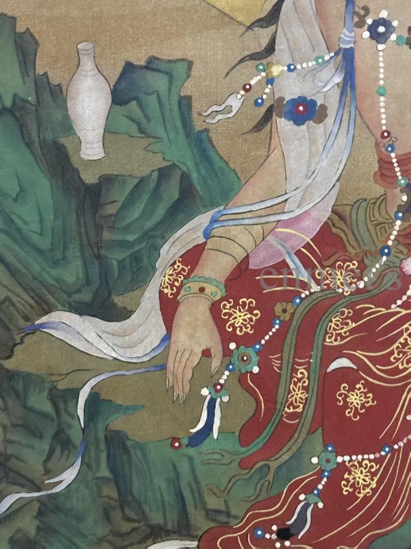 中国古美術 近代 絹本 手描き 丁観鵬 観音菩薩 掛軸 水墨画 下観鶴画 古玩