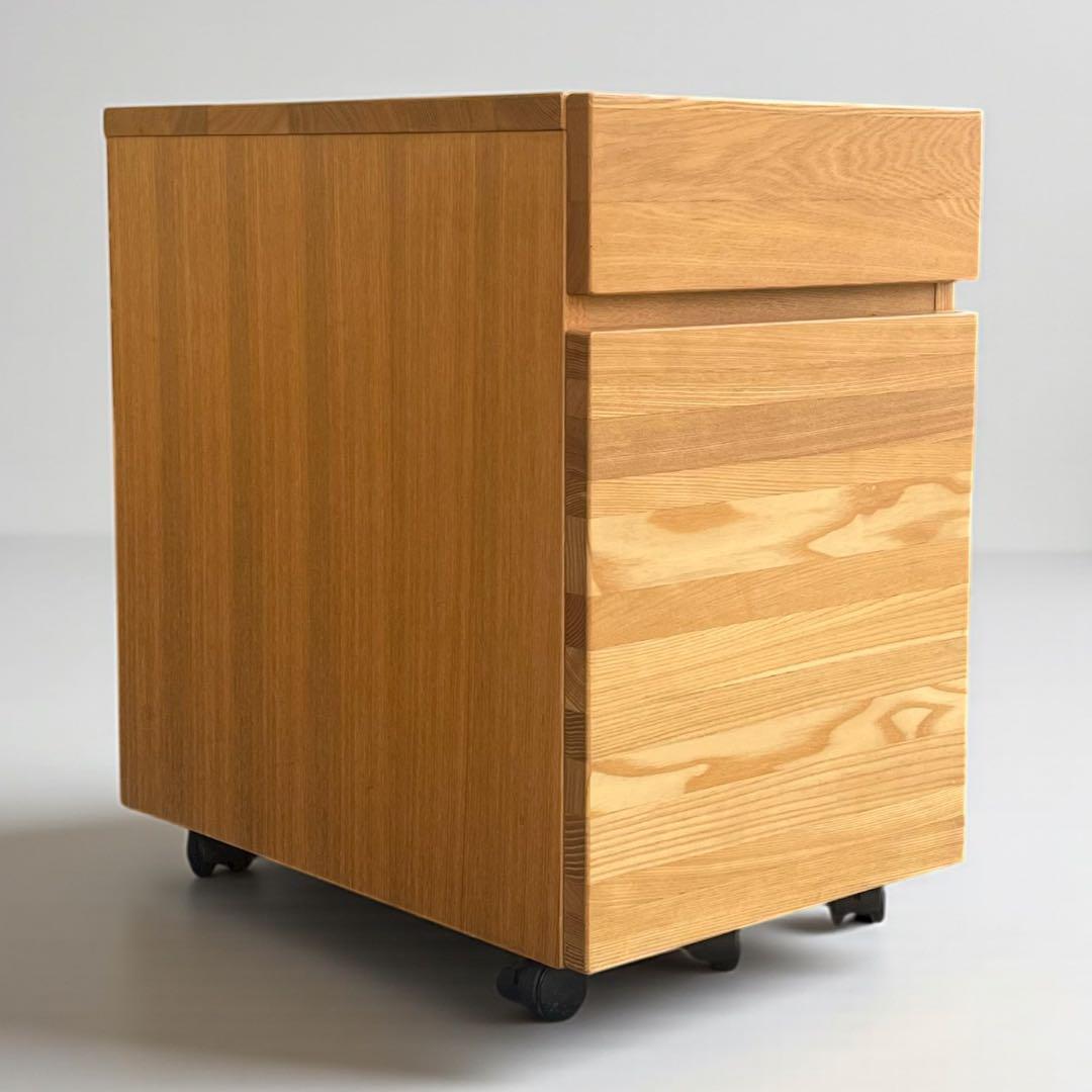 天然木 無垢材 デスクキャビネット オーク材 キャスター付き