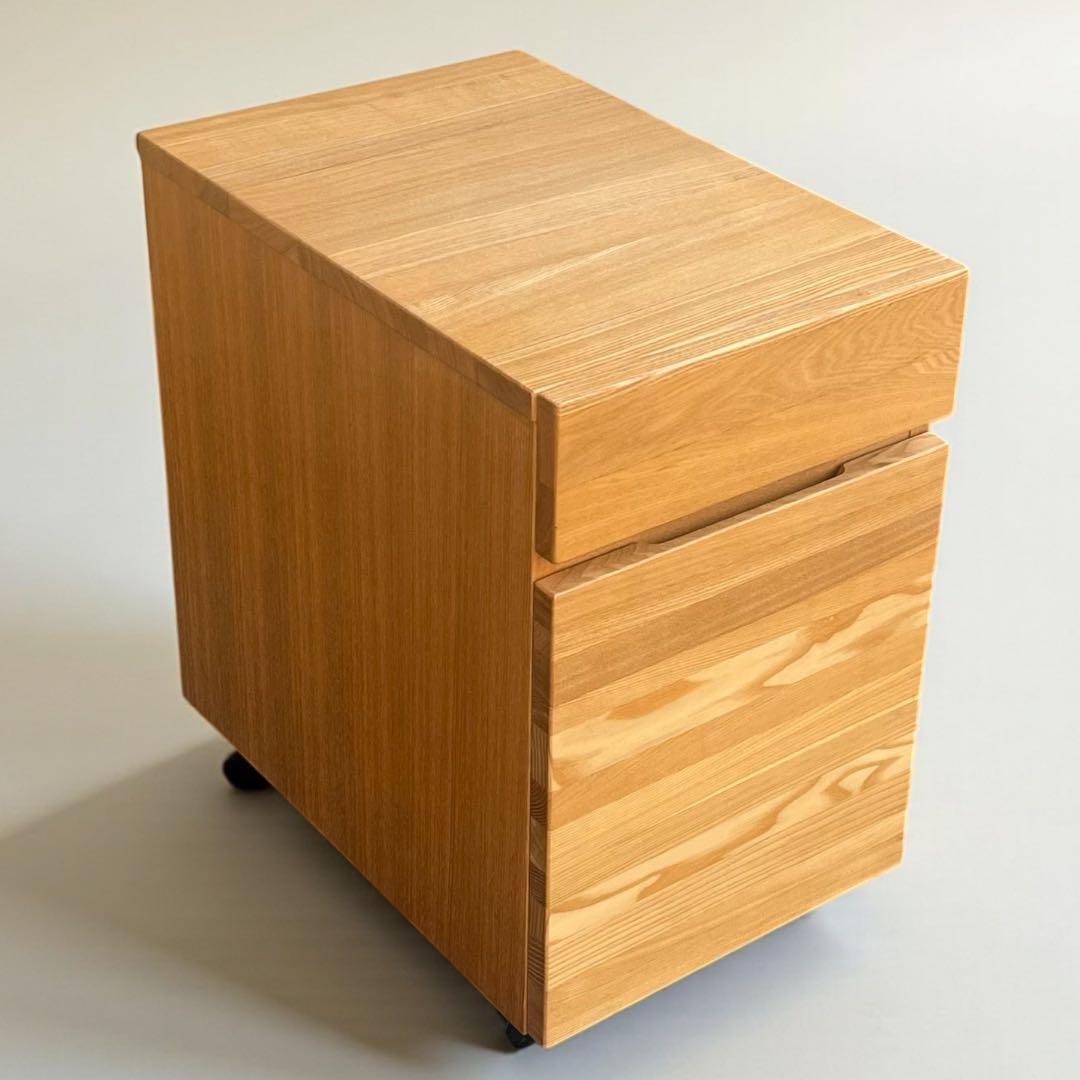 天然木 無垢材 デスクキャビネット オーク材 キャスター付き