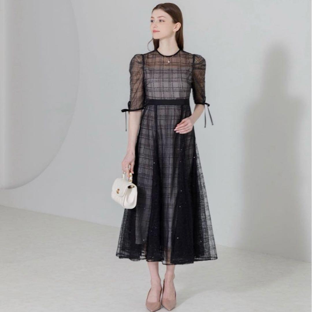 Leja チェックスパンコールリボンワンピース s