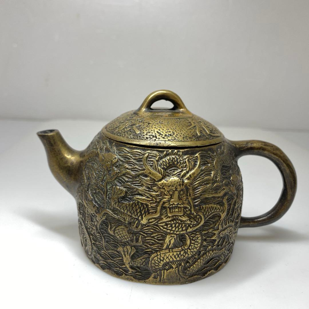 中国古玩　大明宣徳作　銀銅製　急須　404g 東さ7-0823①