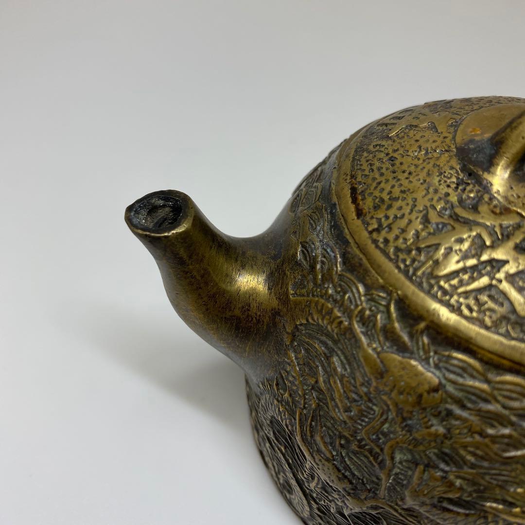 中国古玩　大明宣徳作　銀銅製　急須　404g 東さ7-0823①