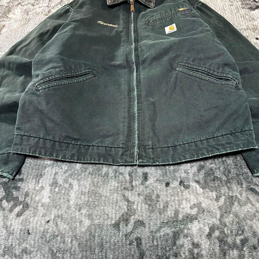 Carhartt デトロイトジャケット 希少グリーン 刺繍デザイン 雰囲気抜群