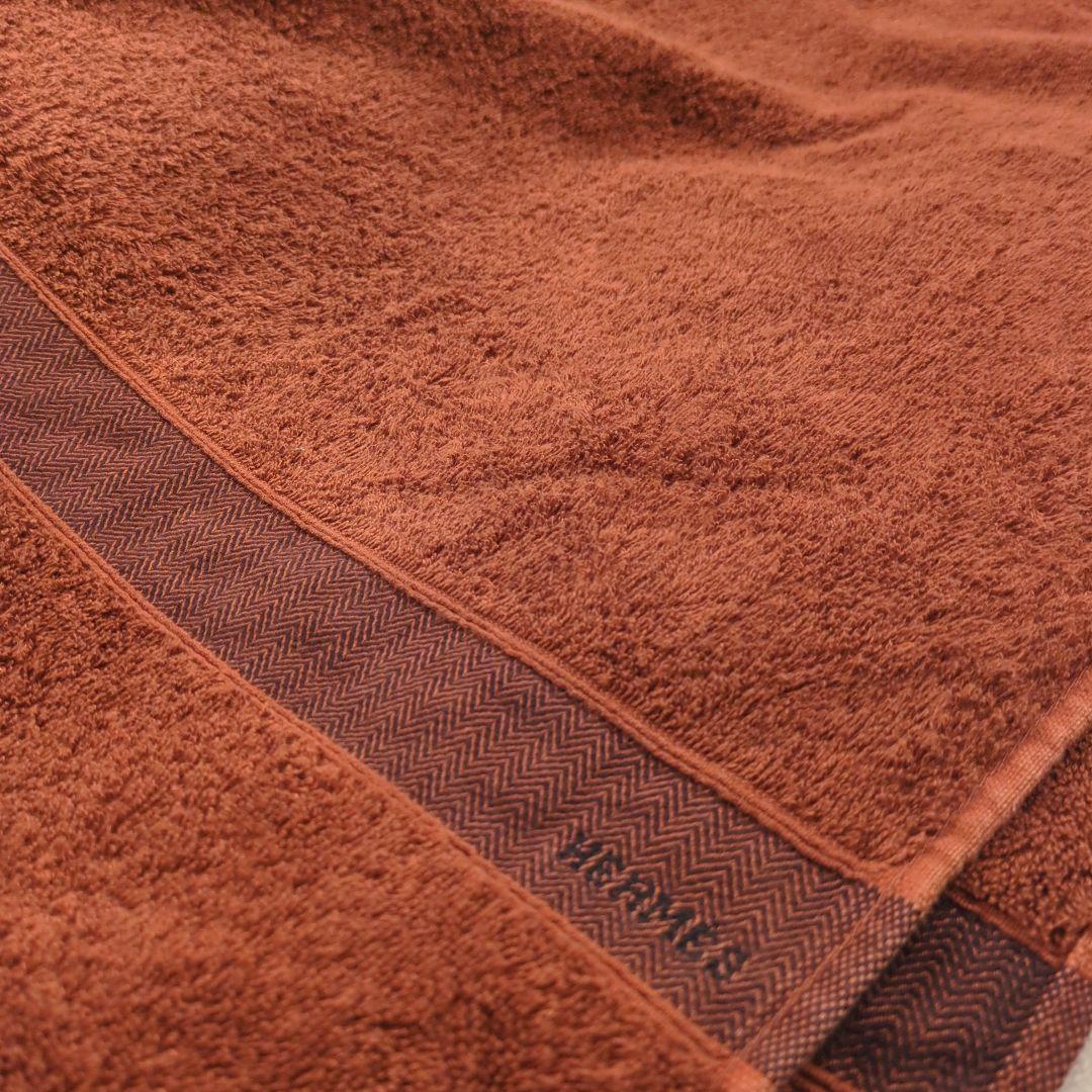 HERMES　ビーチタオル　シェブロン　ブラウン バスタオル　大判タオル