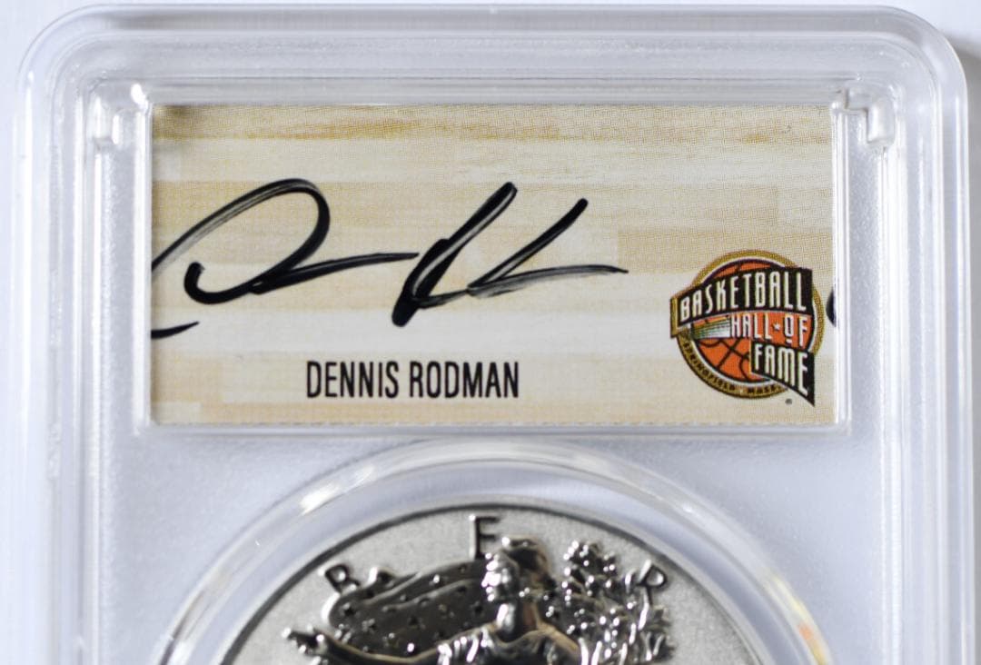 最高鑑定RevPR70　2019年イーグル銀貨　デニスロッドマン　サインラベル