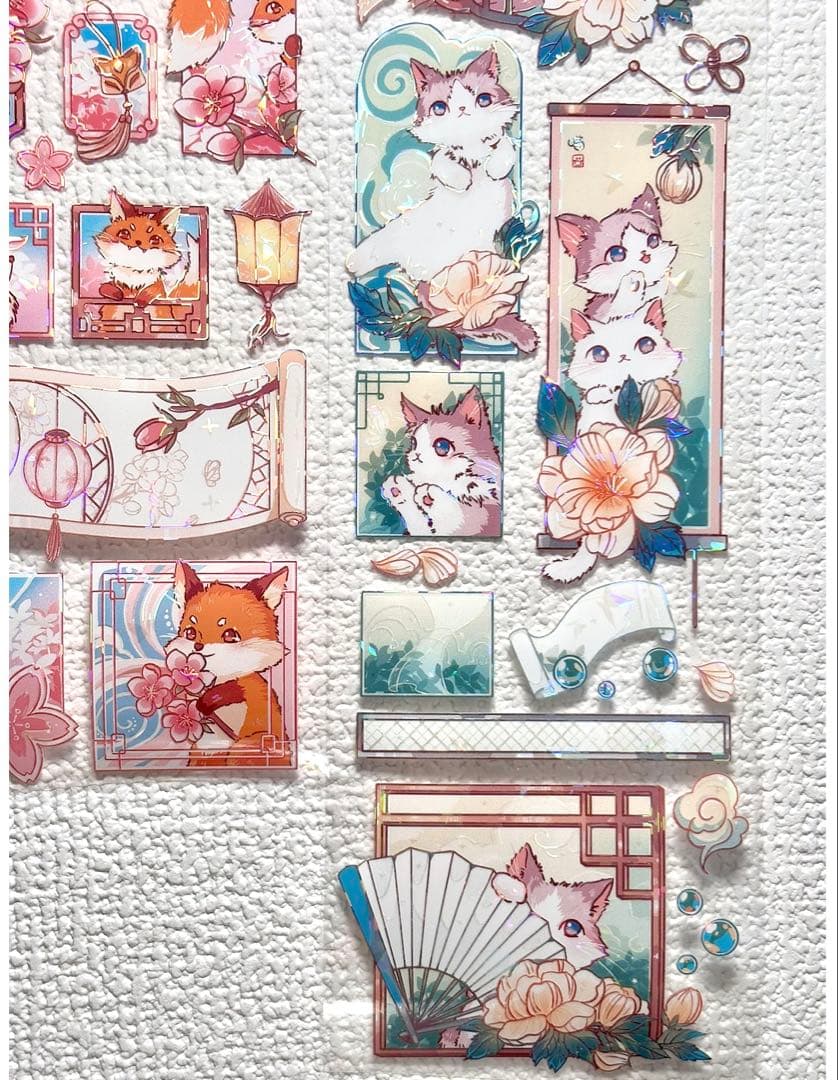 370円【KN207】海外PET（貝殻光）マステ切り売り 猫　きつね　ウサギ　鳥