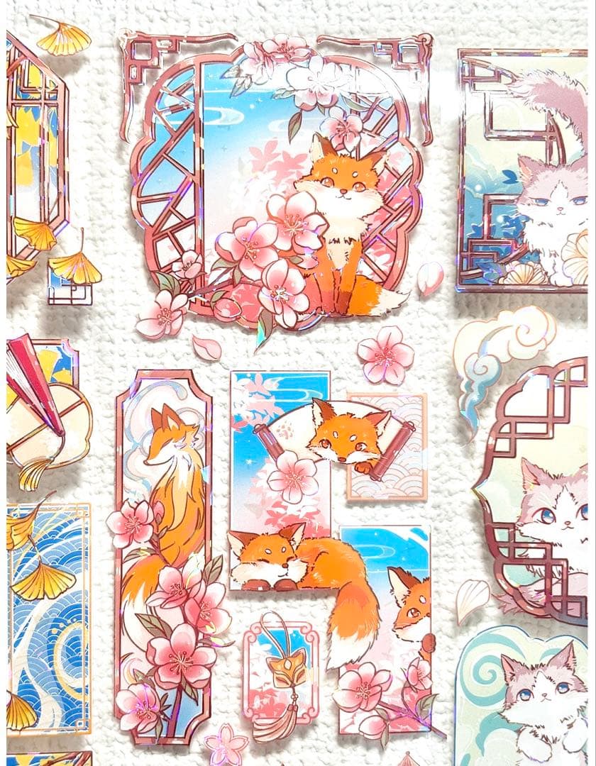 370円【KN207】海外PET（貝殻光）マステ切り売り 猫　きつね　ウサギ　鳥