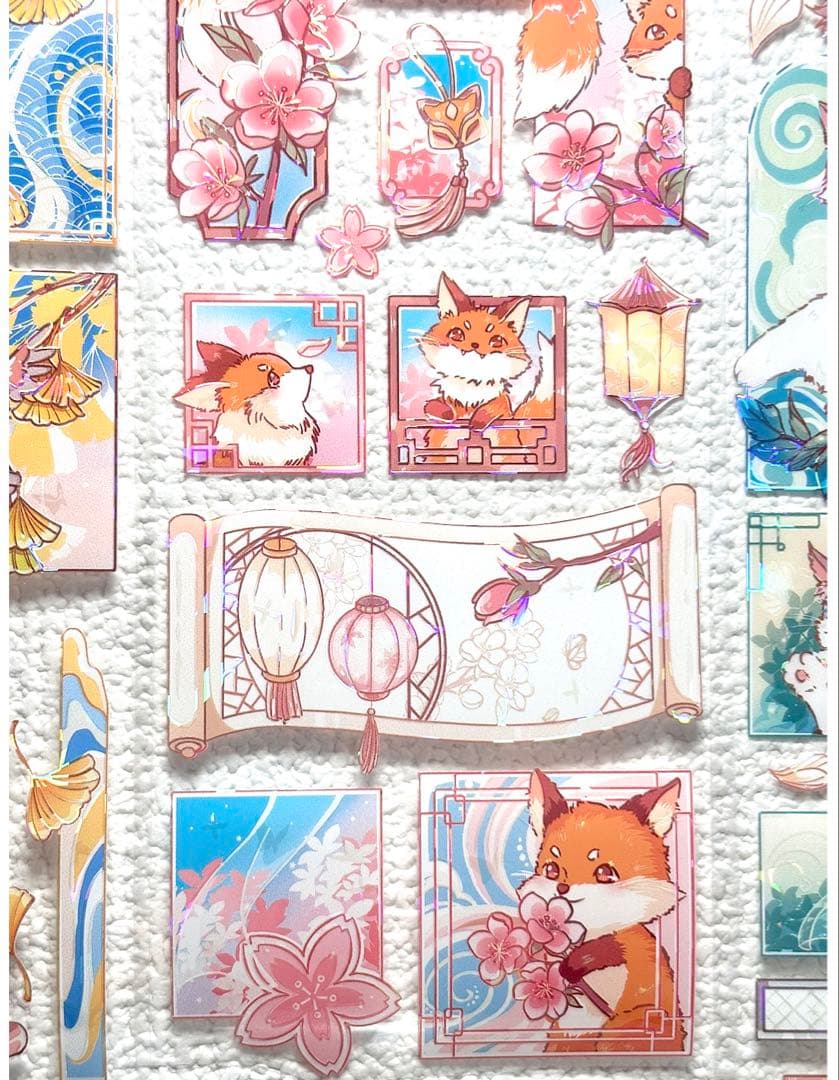 370円【KN207】海外PET（貝殻光）マステ切り売り 猫　きつね　ウサギ　鳥