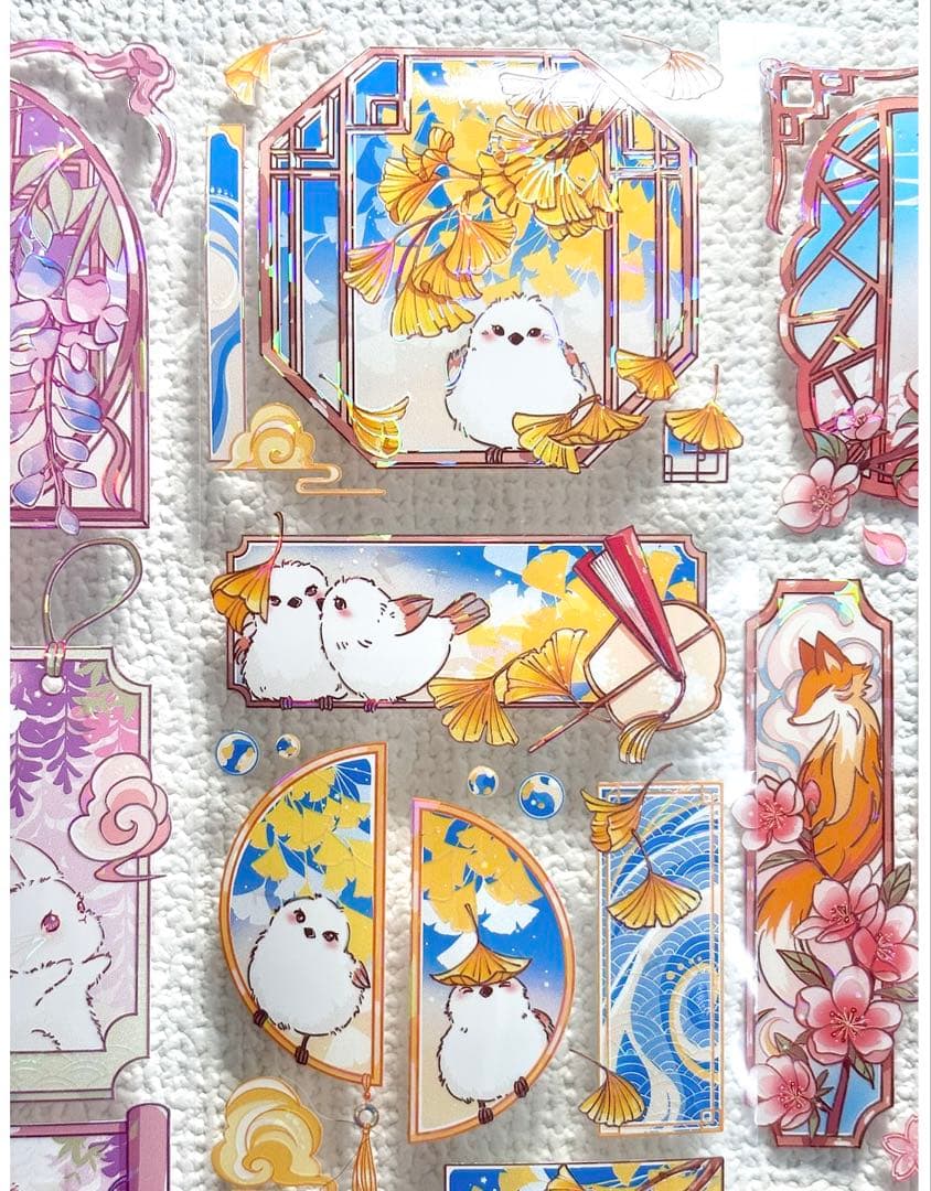 370円【KN207】海外PET（貝殻光）マステ切り売り 猫　きつね　ウサギ　鳥