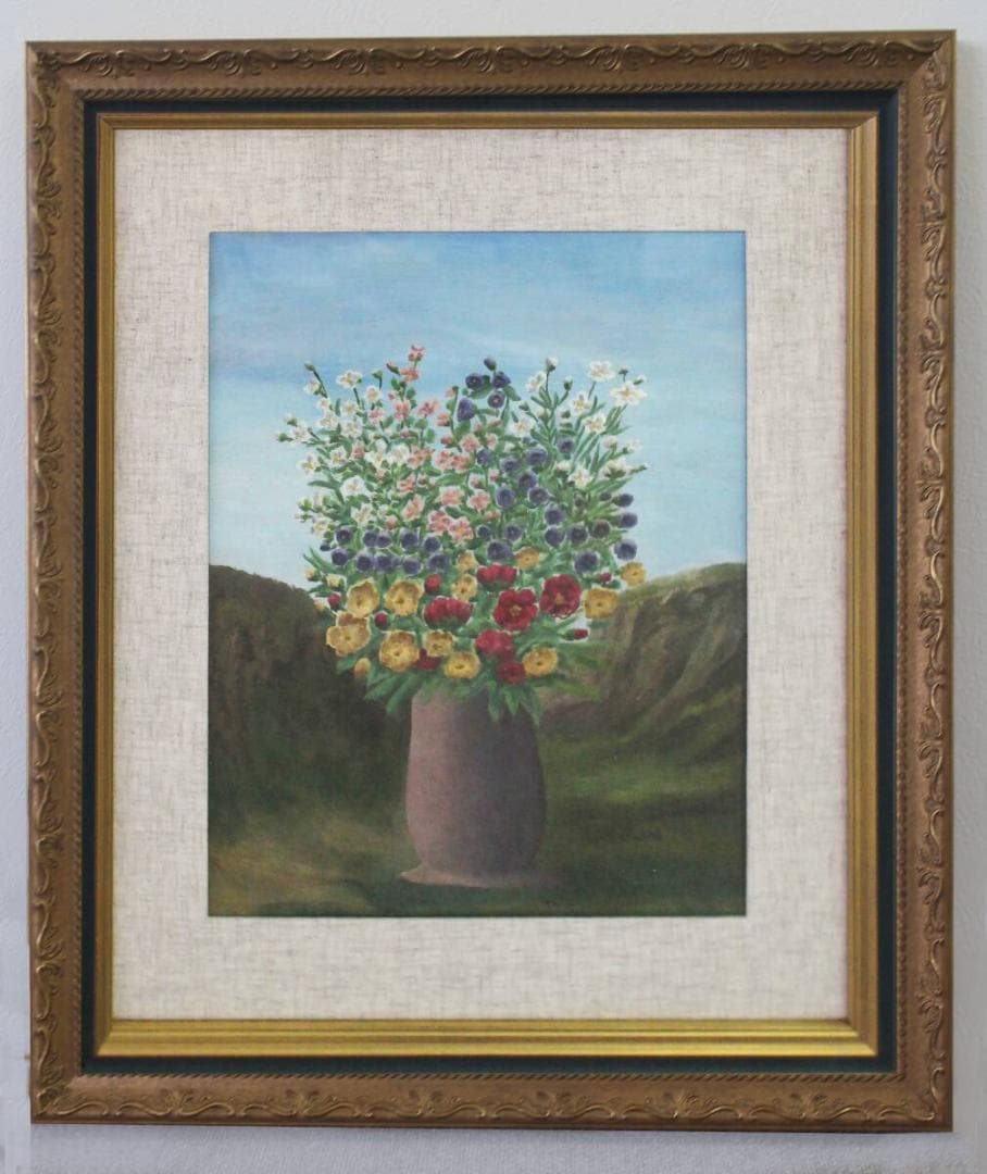 真作　アンドレ・ボーシャン　Andre Bauchant「花」　カルトンに油彩