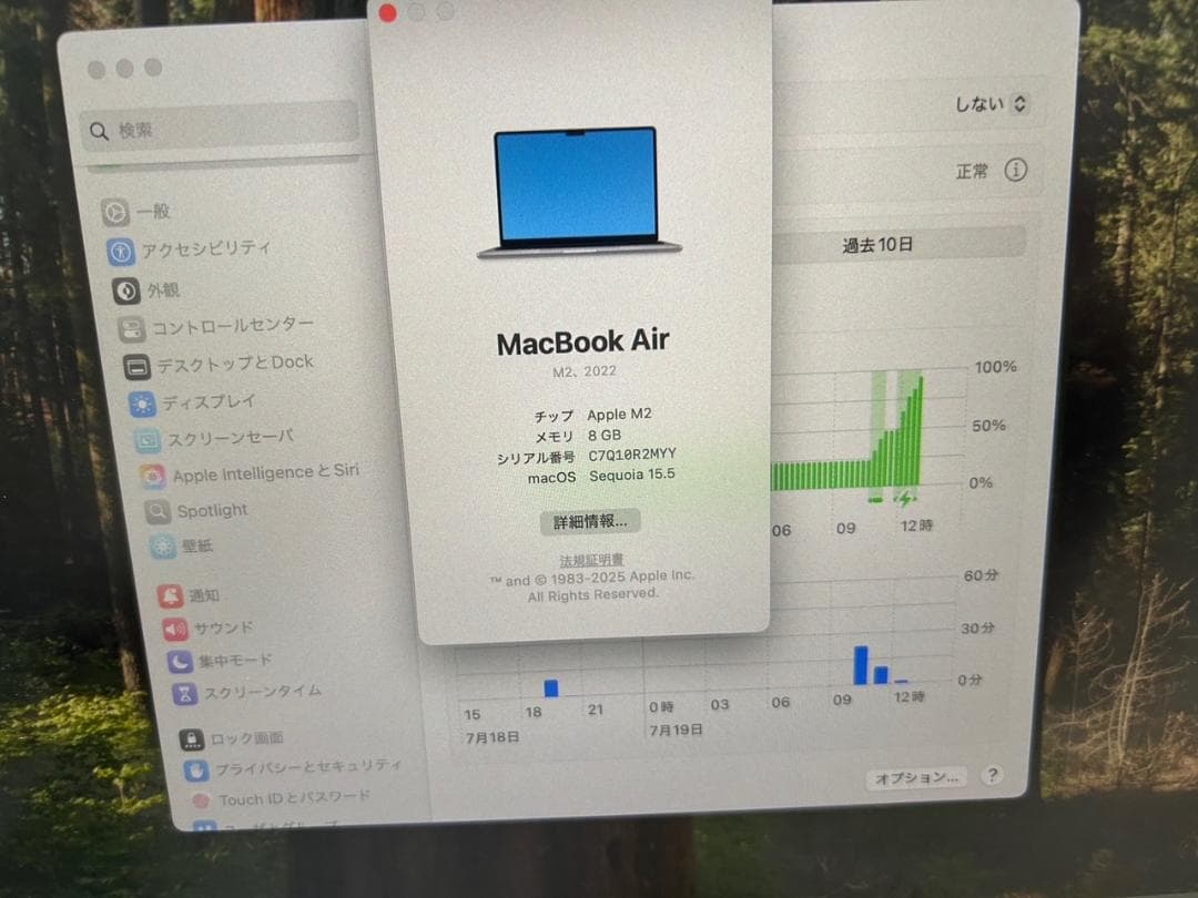 MacBook Air (M2, 2022) 本体 256GB 電池100％