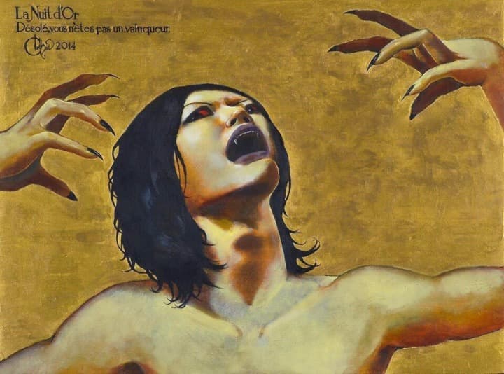 ヴィジュアル系・黄金の油絵（簡易な額あり50cm×65cm）