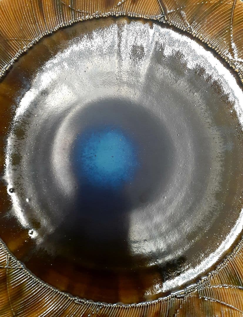 日本工芸会正会員　白山窯【山田正和】造　織部結晶釉　径49.4cm　特大皿　共箱