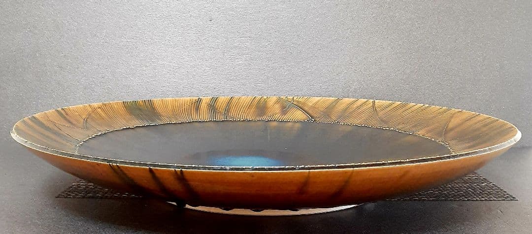 日本工芸会正会員　白山窯【山田正和】造　織部結晶釉　径49.4cm　特大皿　共箱