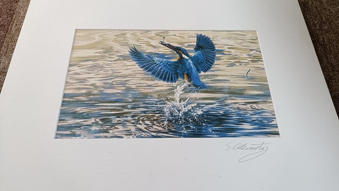 S.Okamoto カワセミハンティング 水彩画？ 版画？