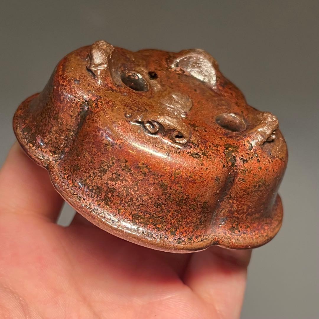 801.夢陶 赤鉄釉雲足木瓜 盆栽鉢 植木鉢 7.8*6.3*3cm