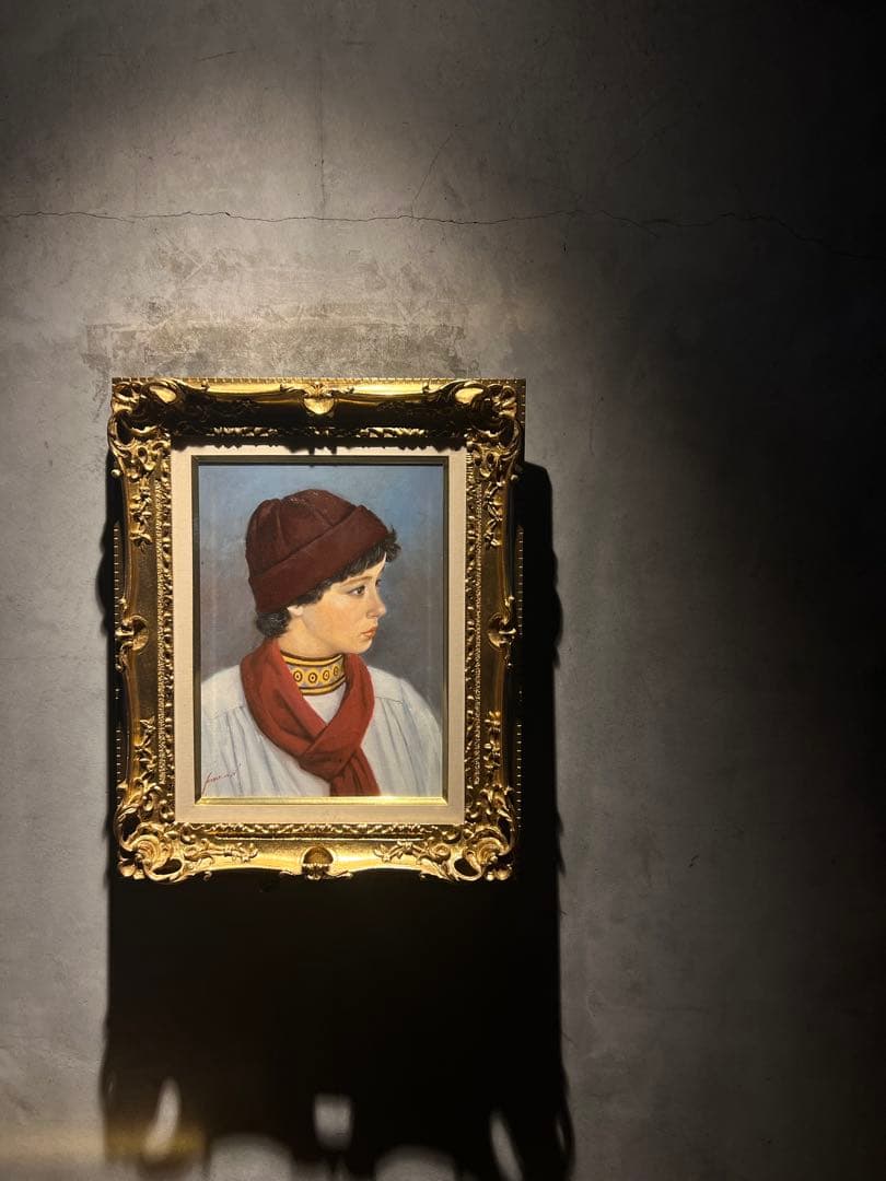 他の方発送×中村英夫【赤いマフラー】油彩画　肉筆原画