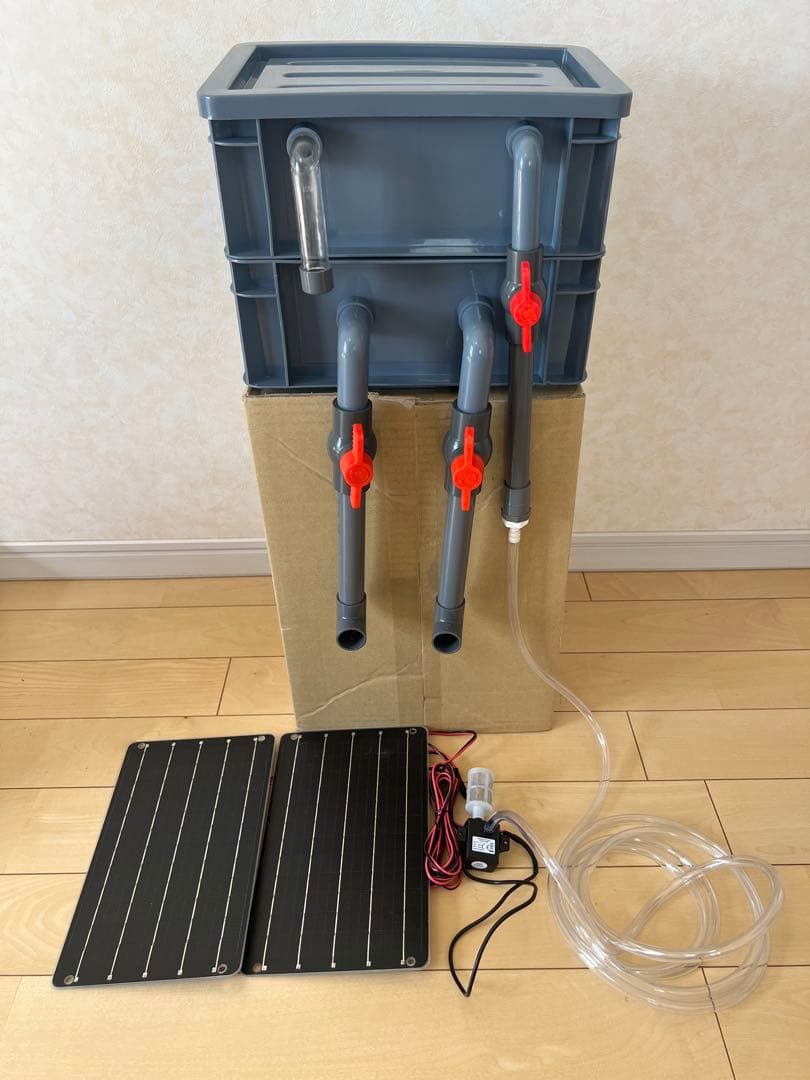 ソーラーポンプ+ろ過装置DIY 屋外用　ソーラーポンプ付きろ過装置　太陽光パネル