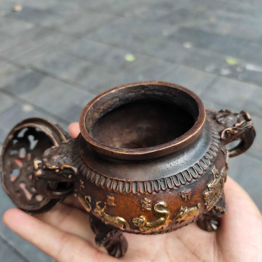 銅細工 十二支薫香炉 三足檀香炉 仏堂 香道具 装飾品 工芸品 美術品 置物