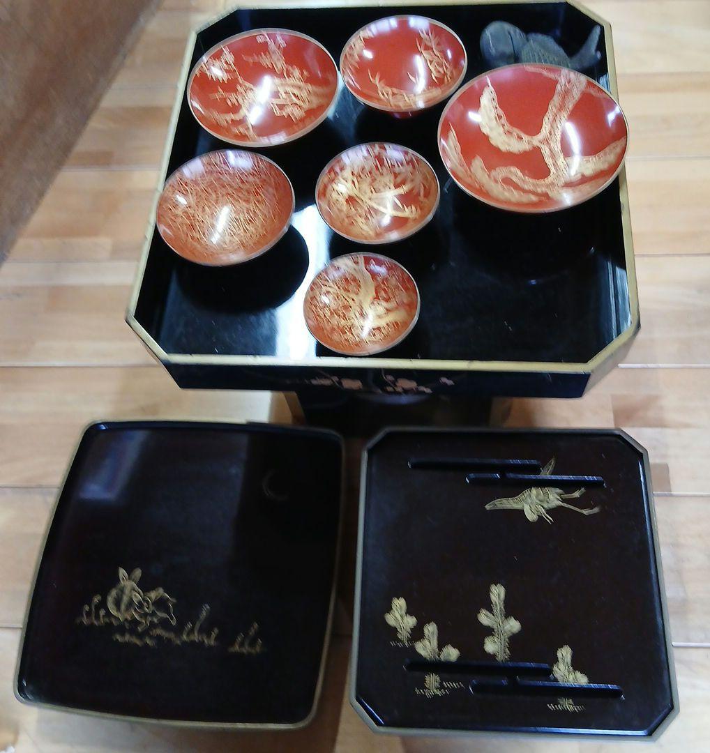 漆器 重箱 赤黒装飾　皿他