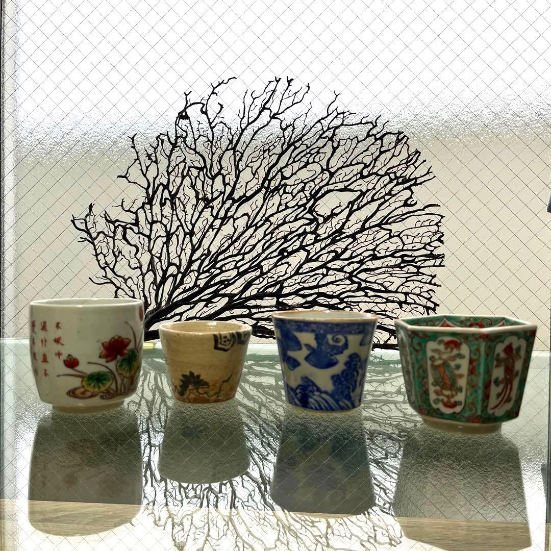 骨董　美濃焼　志野　織部　古陶　老松　六角　小振り　蕎麦猪口　湯呑み　１客