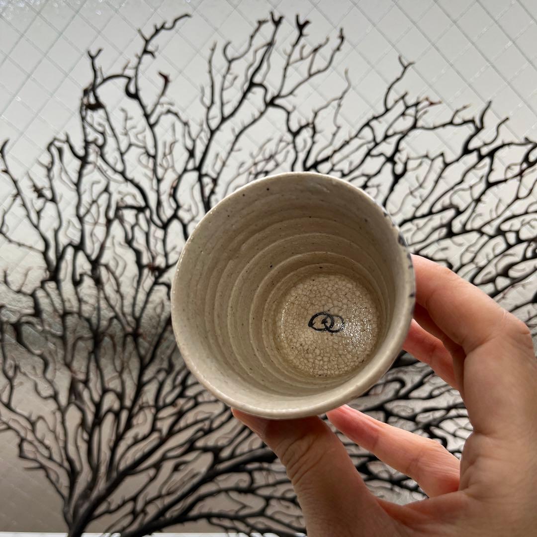 骨董　美濃焼　志野　織部　古陶　老松　六角　小振り　蕎麦猪口　湯呑み　１客