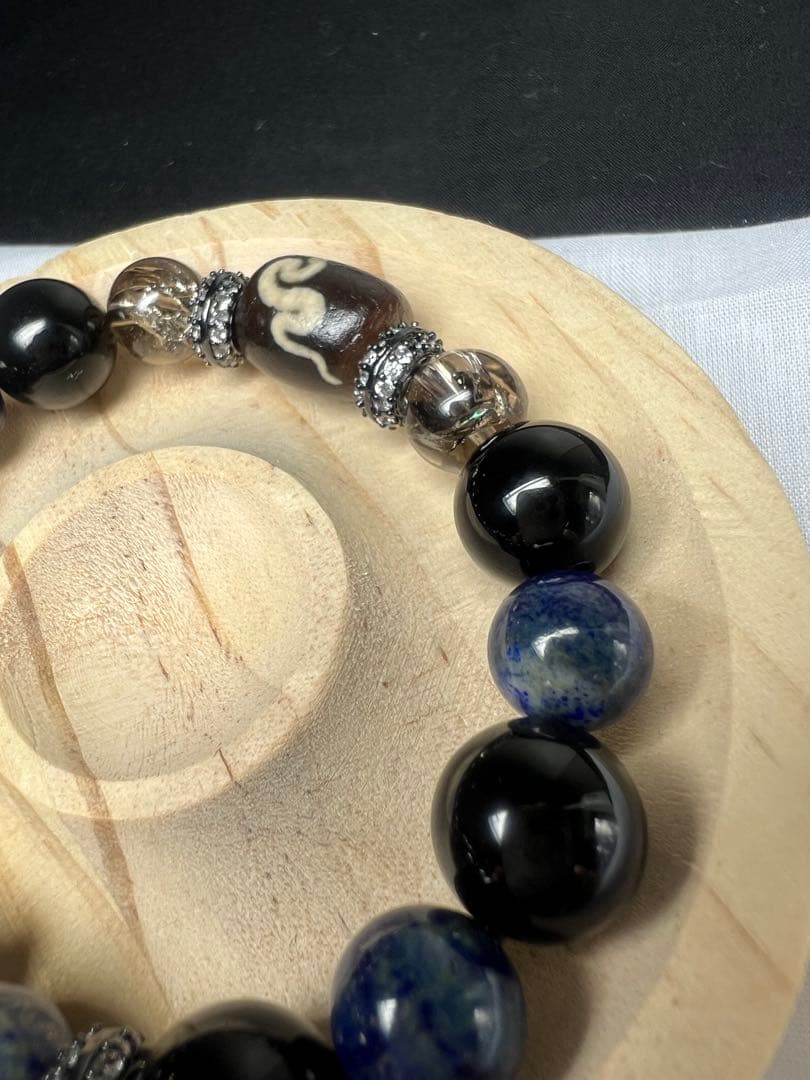 蛇パーツ&天珠で開運と鉄壁の守り⭐︎魔除け厄除け運気UPラピス&モリオン&スモーキ