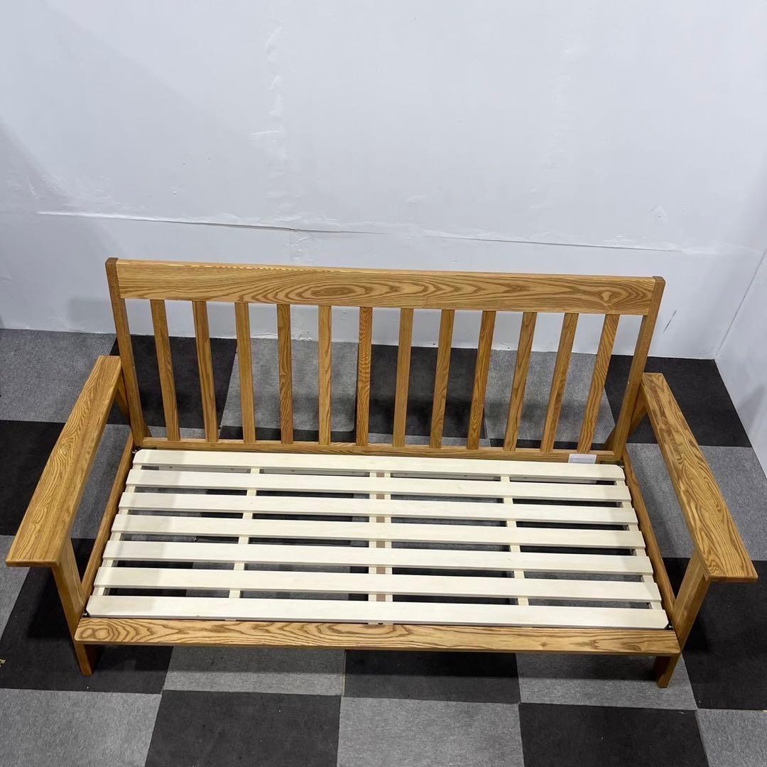 フジシ ハリス 天然木 ソファ オットマン付き 3人掛け 家具 Ma2076