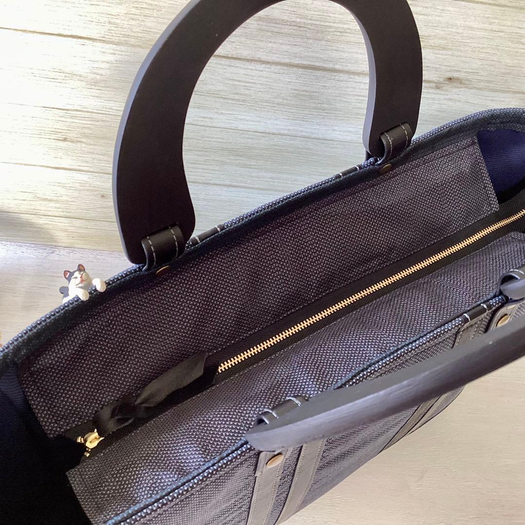 着物リメイク 大島紬 × 本革 舞蝶紋 トートバッグ ハンドメイド 和装バッグ