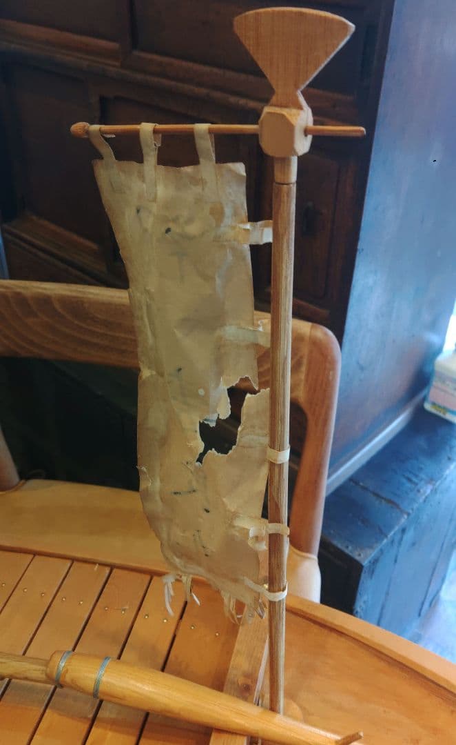 舟型　模型　木製　櫂　旗　台座付き　船盛用