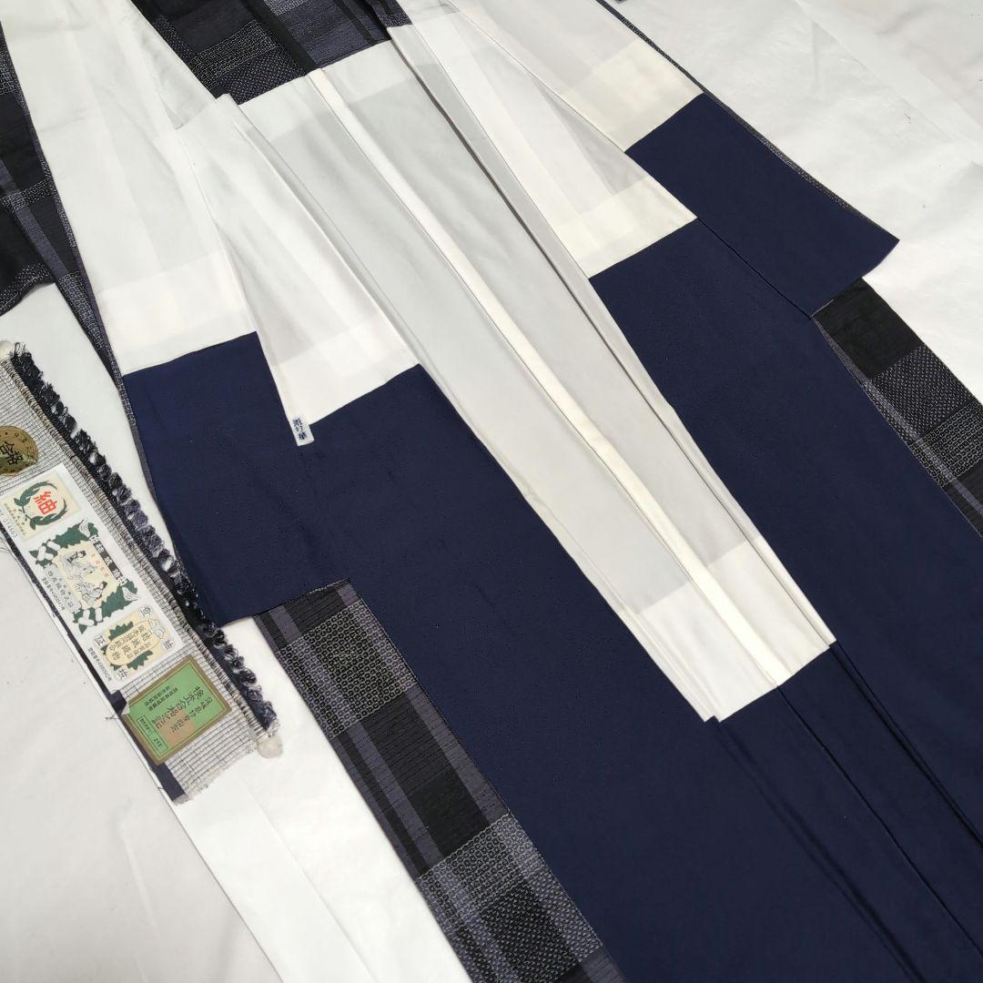 専用 未使用 単衣 胴抜き 本場結城紬 亀甲100 格子東京青山ゑり華 証紙