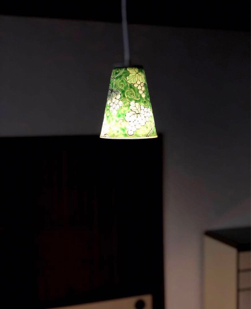 《 有田浪漫グラス × 福泉窯 》染錦ぶどう ペンダントライト LED電球付き