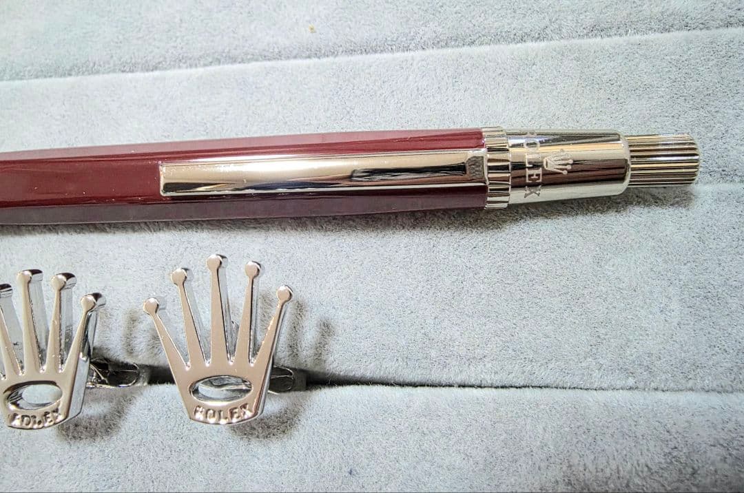ロレックス　プッシュ式 レッドボールペン・カフスセット　新品未使用