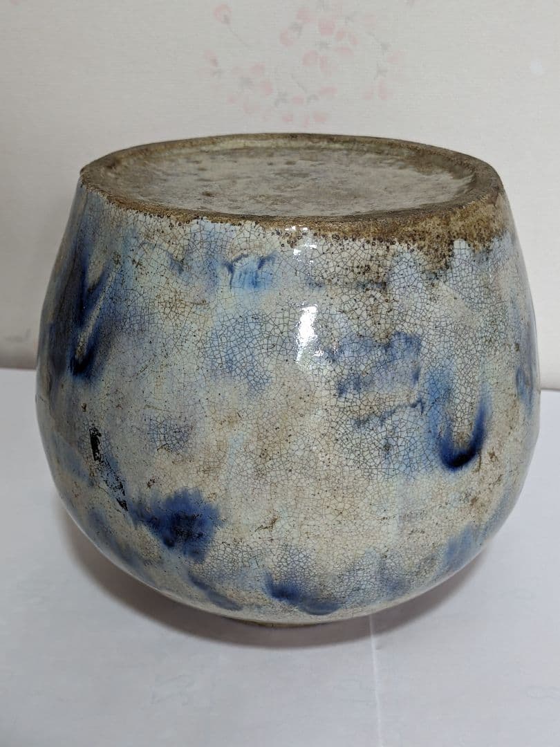 ♦古陶磁 壺 胴継ぎ 染付 藁灰釉 江戸時代 置物飾り 骨董品