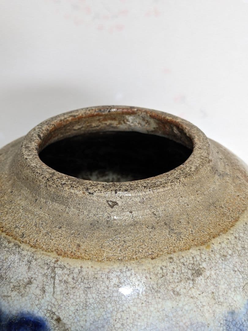 ♦古陶磁 壺 胴継ぎ 染付 藁灰釉 江戸時代 置物飾り 骨董品