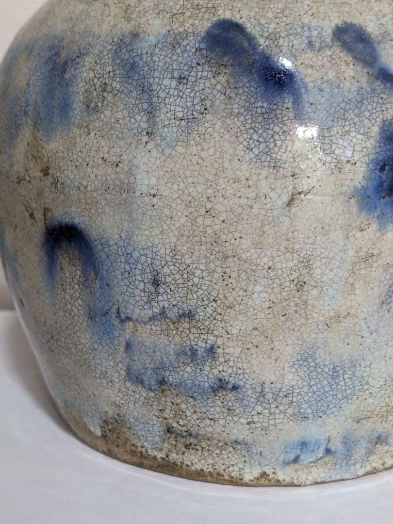 ♦古陶磁 壺 胴継ぎ 染付 藁灰釉 江戸時代 置物飾り 骨董品