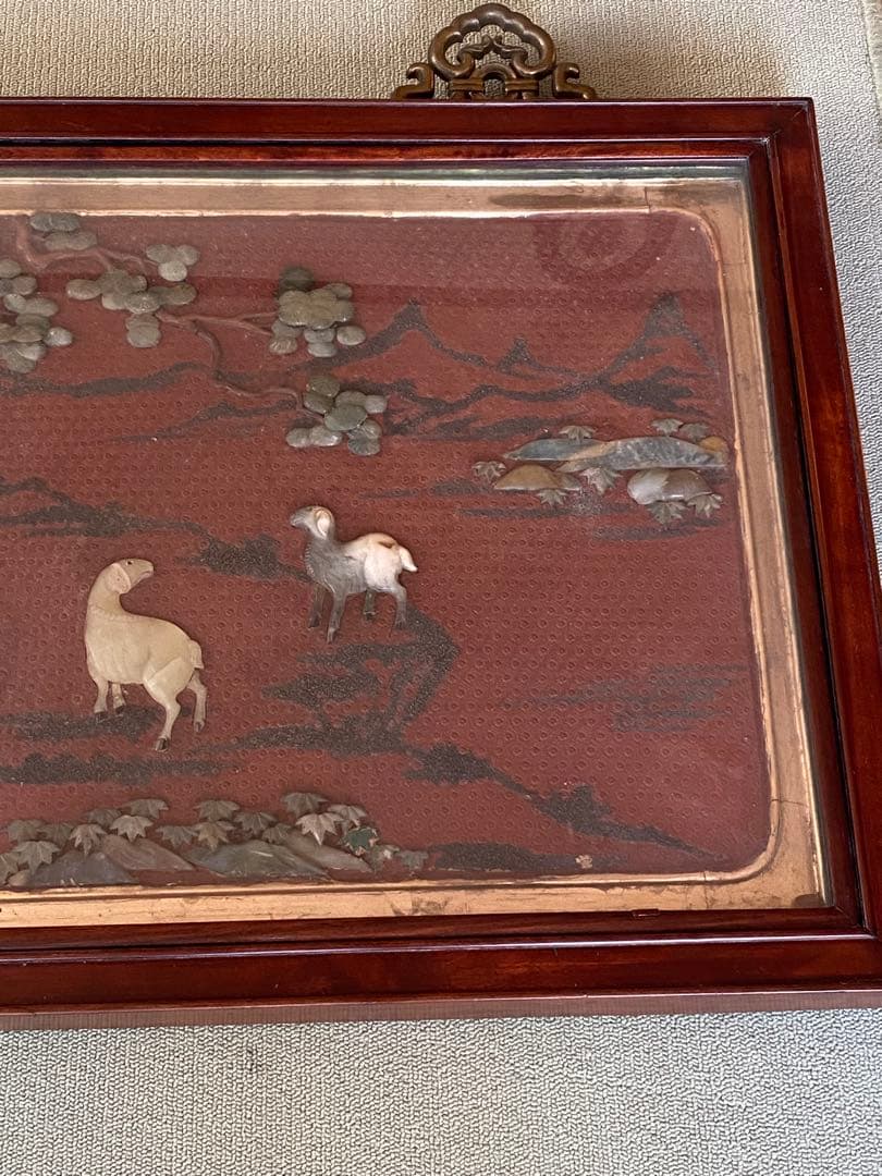 中国　アンティーク　「蘇武牧羊」　壁掛け