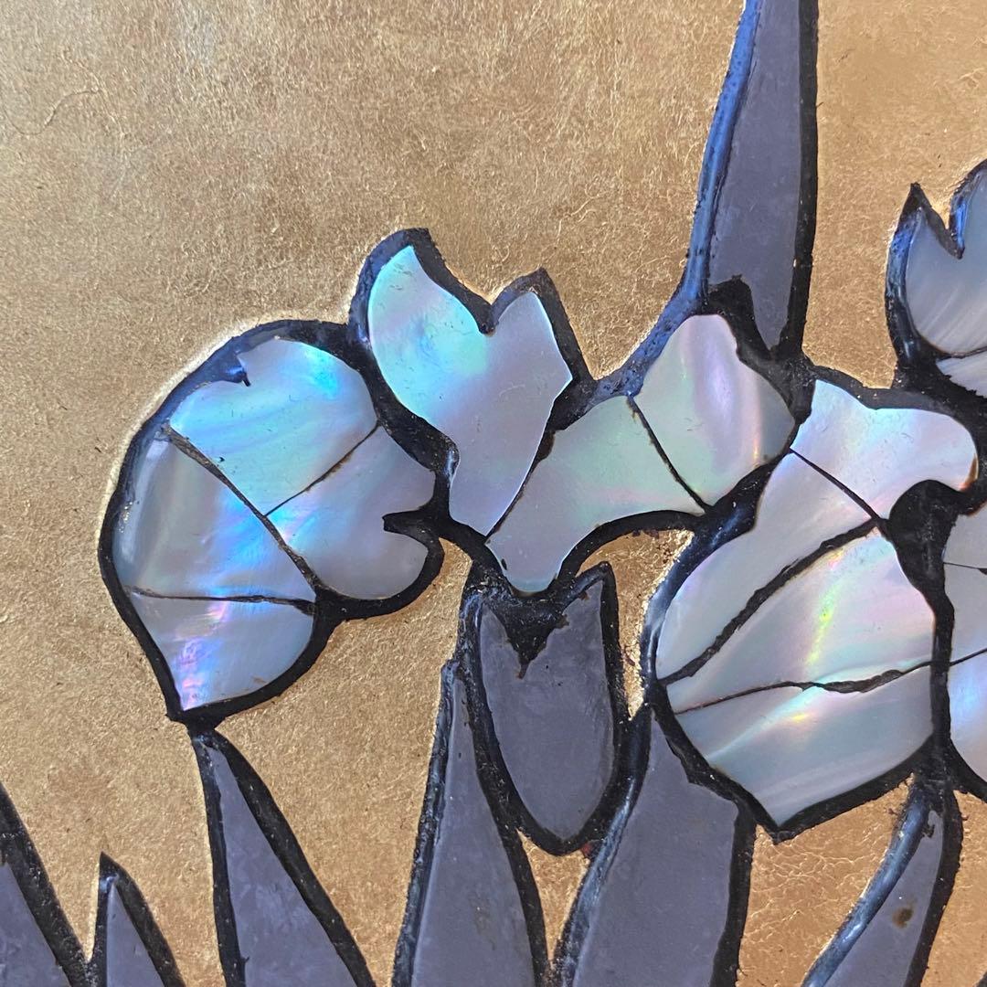 【螺鈿】『漆螺鈿燕子花図』漆芸 一点物 作家物 螺鈿 金箔 燕子花 絵 螺鈿絵