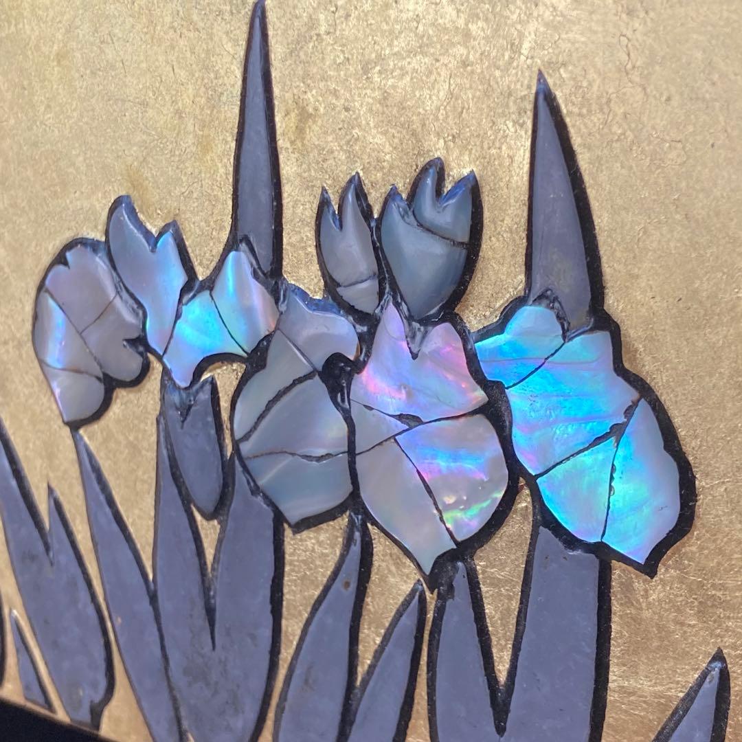 【螺鈿】『漆螺鈿燕子花図』漆芸 一点物 作家物 螺鈿 金箔 燕子花 絵 螺鈿絵