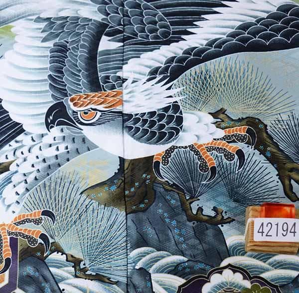 七五三 五歳 男児 羽織袴フルセット 着物 羽織は緑 着物は黒 縞袴 袴変更可能