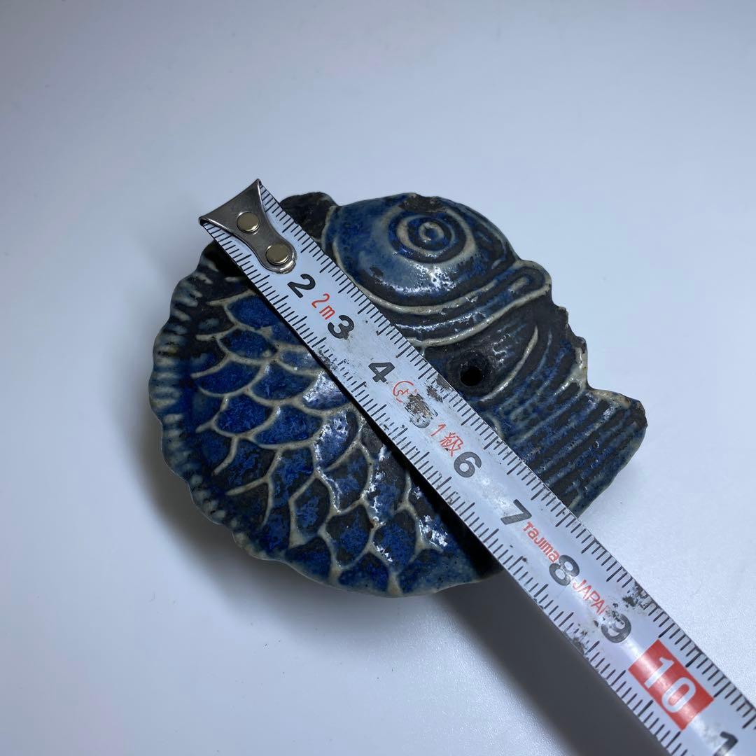 李朝　古窯　染付魚図水滴　幅約8㎝　東Y7-0331