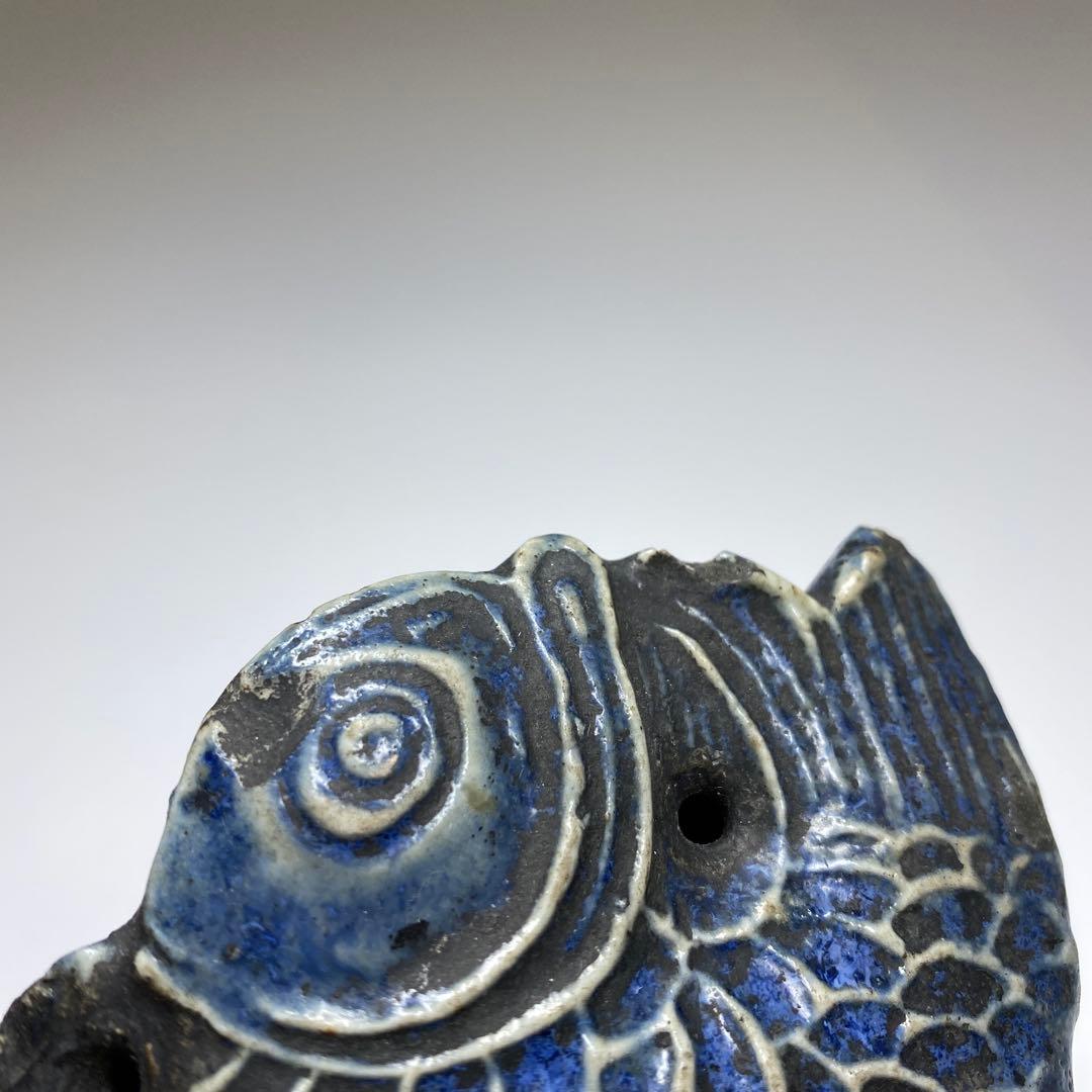 李朝　古窯　染付魚図水滴　幅約8㎝　東Y7-0331