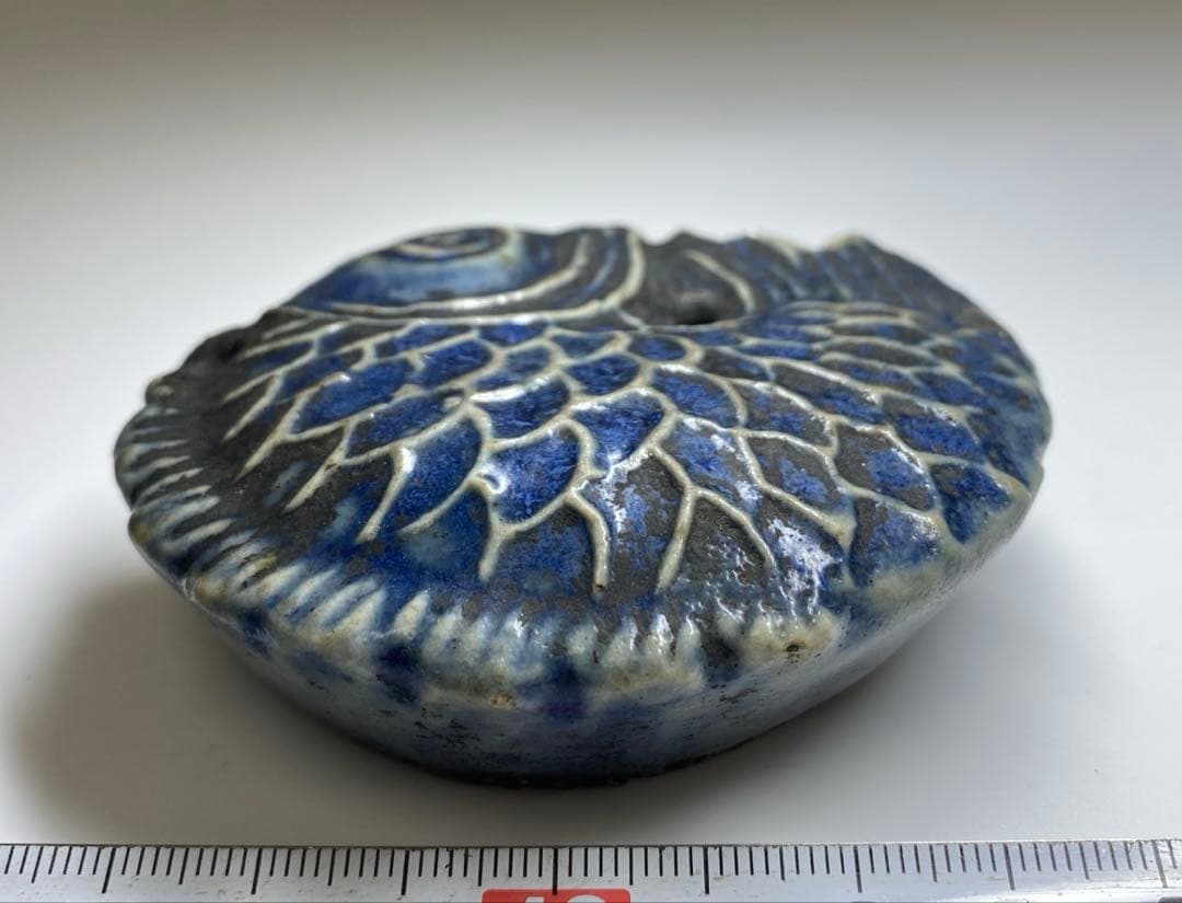 李朝　古窯　染付魚図水滴　幅約8㎝　東Y7-0331