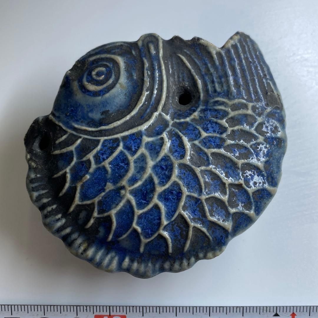 李朝　古窯　染付魚図水滴　幅約8㎝　東Y7-0331