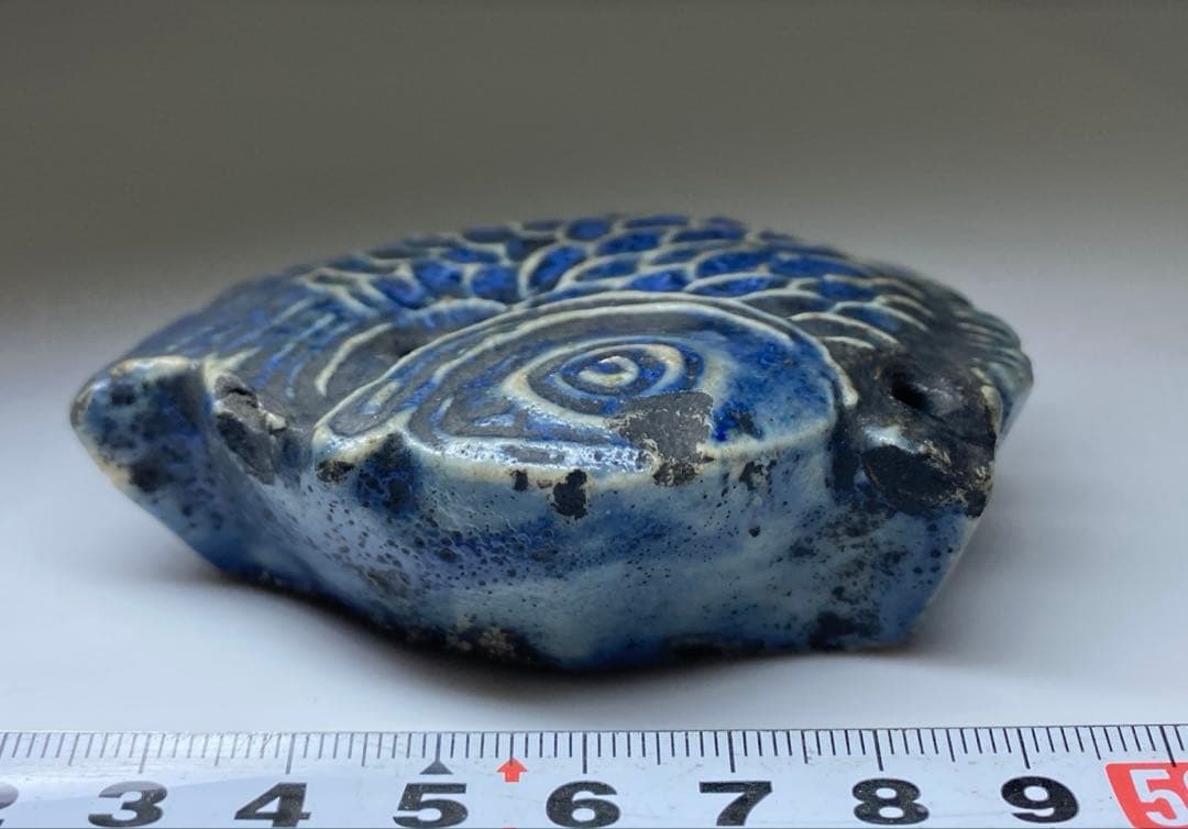 李朝　古窯　染付魚図水滴　幅約8㎝　東Y7-0331